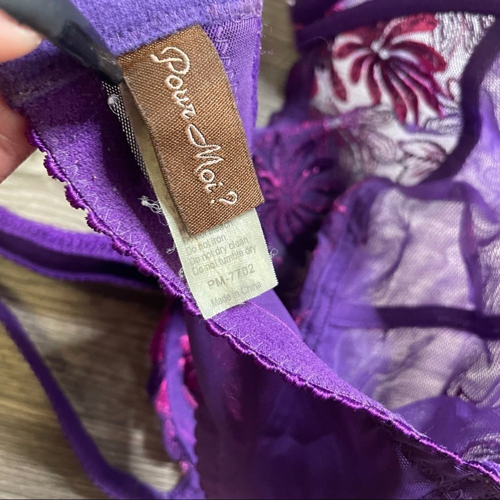 Pour Moi Full Cup Purple Pink Lace Embroidered Bra, 32HH UK, 32L USA - Picture 8 of 10